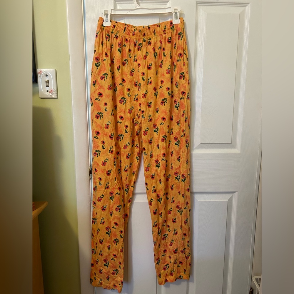 Vintage Carole Little Sport Orange Floral Pull-On Straight Leg Pants